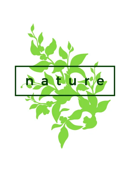 葉を茶園のトレンディなベクトル シルエット 植物の現実的な図面 シェイプ アート デザイン ホワイト バック グラウンド有機ドリンク本文領域のフレームで現実的な自然緑花のイラスト — ストックベクタ