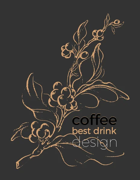 Realistische Koffie Tak Met Blad Natuurlijke Koffieboon Kunst Botanische Kunst — Stockvector