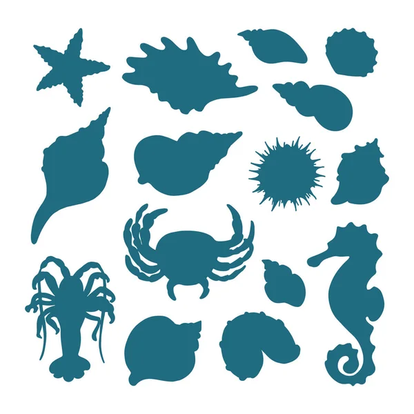 ヒトデのベクトル海洋セット印刷形状旅行記号 水中世界 夏の生活シンプルなシルエット イラストのロゴのコレクションの背景します — ストックベクタ