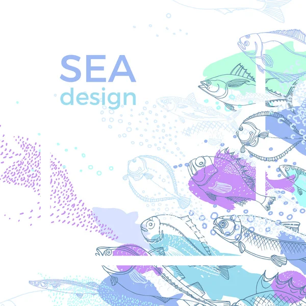 Modello Vettoriale Pesce Naturale Linea Doodle Art Design Astratto Illustrazione — Vettoriale Stock