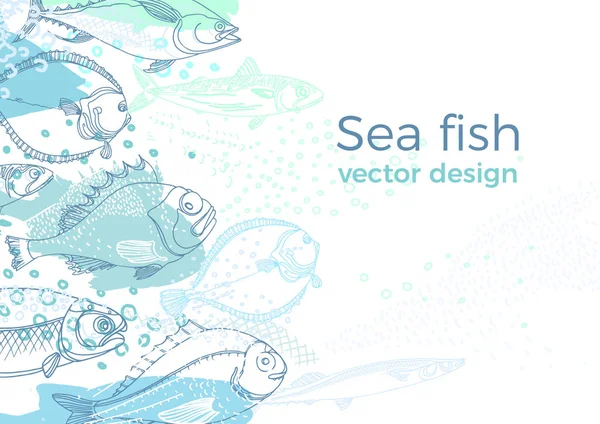 Θαλάσσια Διάνυσμα Φόντο Των Ψαριών Στη Θάλασσα Φύση Doodle Art — Διανυσματικό Αρχείο