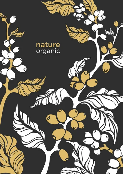 Векторный Дизайн Упаковки Кофе Природа Реалистическая Органика Искушает Листьями Цветами — стоковый вектор