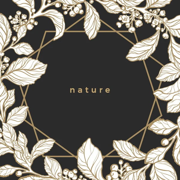 Botanische Natur Einladungskarte Florale Vorlage Kunstlinie Florales Design Golden Mate — Stockvektor