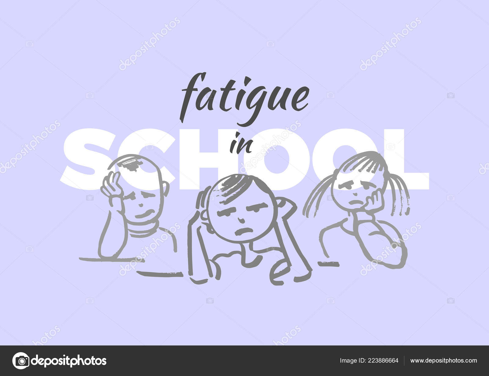 Vector Illustration Fatigue School Boy Girl Table Problem
