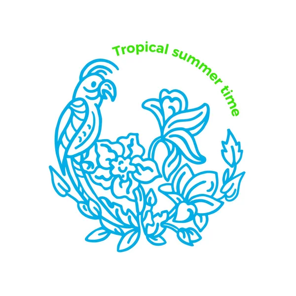 Vektor rundes Symbol. Niedlicher Papagei. tropischer Sommerdschungel — Stockvektor