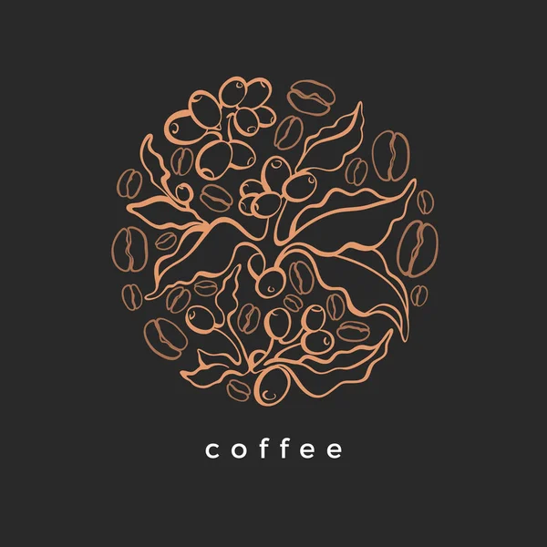 Kaffeebohnen. Vektorsymbol im Kreis. Art-déco-Design — Stockvektor