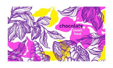 Kakao boya şablonu. Tropikal arka plan. Doğal çikolata.