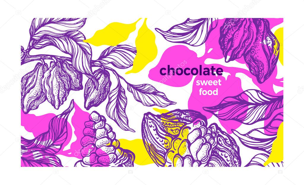 Cacao paint template. Tropical background. Natural chocolate