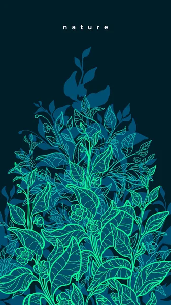 矢量自然霓虹灯背景 艺术线绿色植物 有机植物 手绘图形模板 生物图解 植物学模式 花朵盛开 — 图库矢量图片