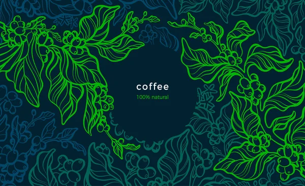 Cafetière Fond Vert Vectoriel Illustration Ligne Arbre Tropical Haricot Aromatique — Image vectorielle