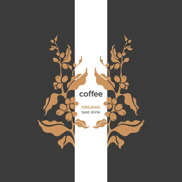 Vektorkaffeepflanze Kunstrahmen Einfaches Symbol Naturlogo Auf Schwarzem Hintergrund Goldene Form — Stockvektor