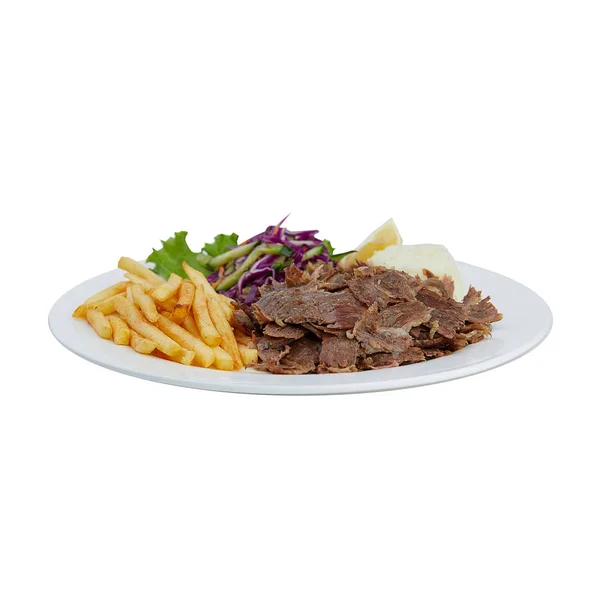 Kebab on plate with fries