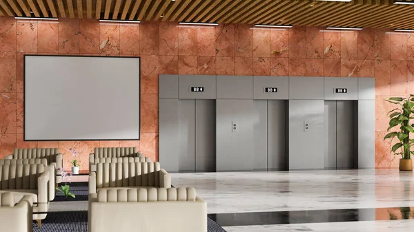 Illustration Perspective Decoration Modern Design Lobby Building Front Three Elevators — Stock Photo, Image