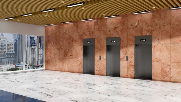 Perspective Illustration Ascenseurs Métalliques Avec Panneau Vide Sur Mur Marbre — Photo