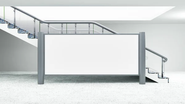 Mock Large Horizontal Billboard Nearby Staircase Subway Station Panoramic View — Stock Photo, Image