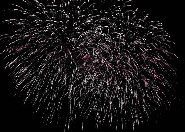 Explosión Fuegos Artificiales Con Muchas Chispas Cielo Negro —  Fotos de Stock