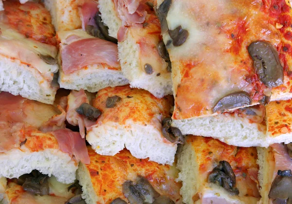 Slices Pizza Mushrooms Ham Prepared Business Buffet — 图库照片