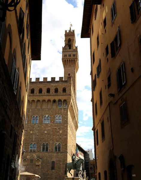 Scorcio Vicolo Della Vecchia Torre Del Palazzo Firenze Sede Del — Foto Stock