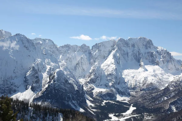 Vista Panorâmica Dos Alpes Italianos Chamados Alpi Carniche Monte Lussari — Fotografia de Stock