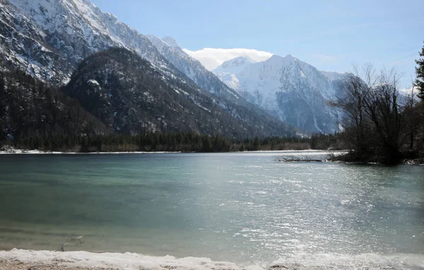 Awesome Alpin Liten Sjö Som Heter Predil Sjön Norra Italien — Stockfoto