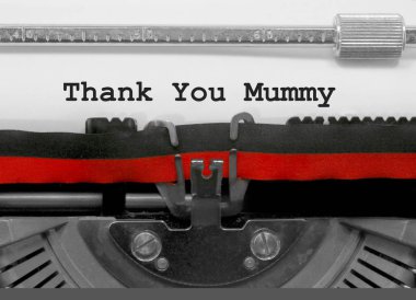 Thank you Mother phrase by the old typewriter on white paper clipart