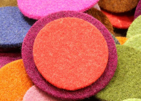 Concentric Circles Which One Red Background Made Boiled Wool Material — Stock Photo, Image