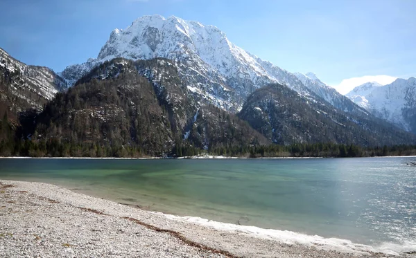 Альпійські Озера Називається Predil Озеро Італії Поблизу Кордону Снігу Гір — стокове фото