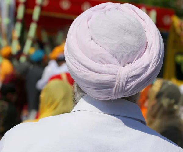 Sikhiska Man Med Turban Religiösa Riten Heter Nagar Kirtan — Stockfoto