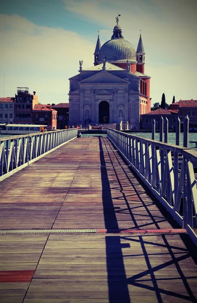 Venice Italy Floating Bridge Boats Distance Church Redeemer Antique Effect — Stock Photo, Image