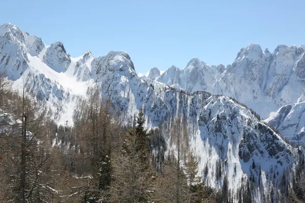 Winterlandschaft Mit Komplett Schneebedeckten Bergen — Stockfoto