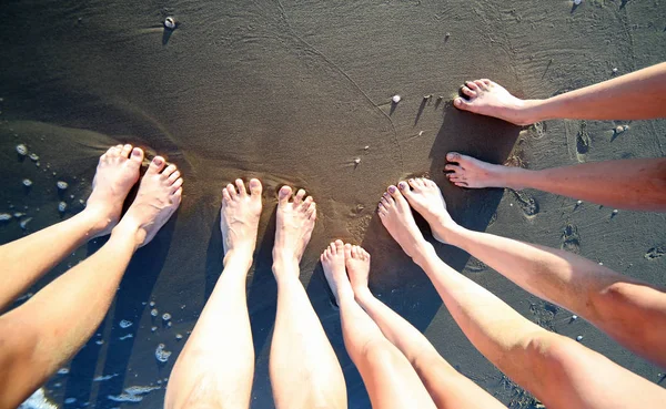 Ten Feet Family Five Barefoot People Seashore Summer — Stock Photo, Image