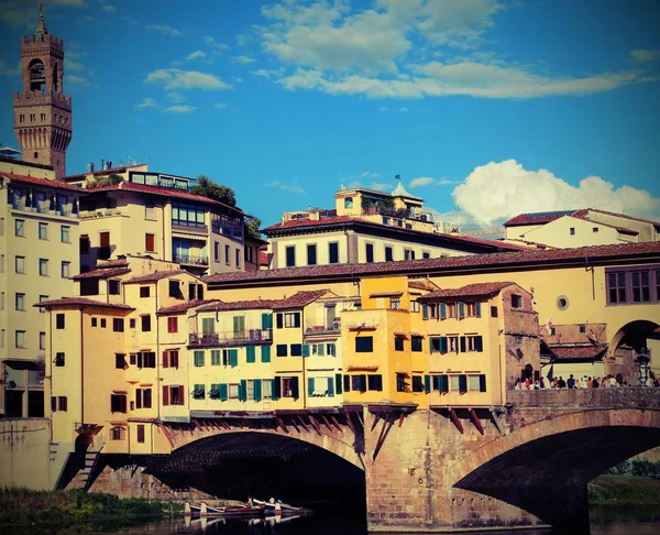 Oude Brug Ponte Vecchio Florence Italië Rivier Arno Met Vintage — Stockfoto