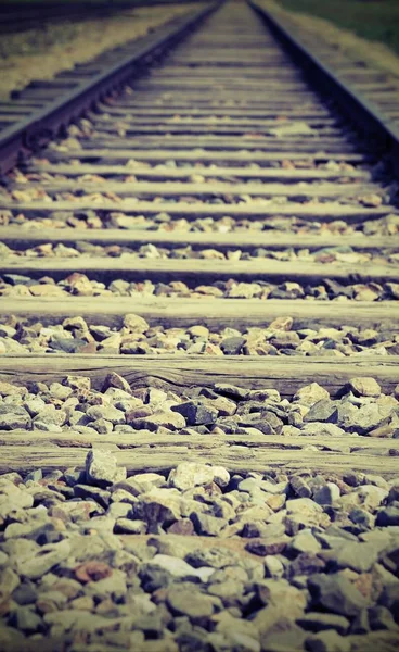 Lange Bahngleise Die Unendlichkeit Mit Antiken Effekten — Stockfoto