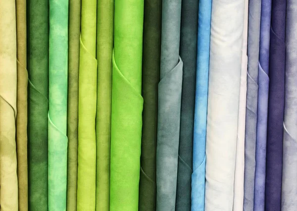 Tło Wiele Próbek Tkaniny Bawełniane Kolorowe Sprzedaż Sklepie Krawiec — Zdjęcie stockowe