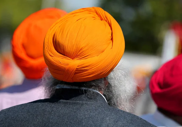 Senior Sikh Man White Beard Orange Turban — Stock Photo, Image