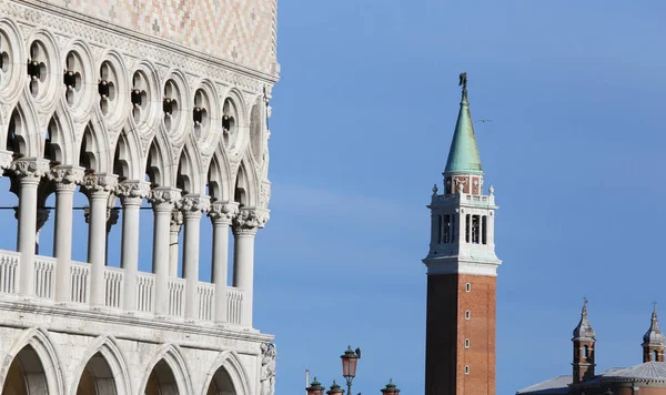 Venedig Med Klocktornet Kyrkan George Och Hörnet Det Ducal Palatset — Stockfoto