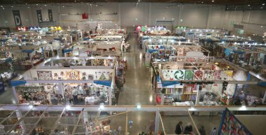 Vicenza, VI, Italy - October 21, 2017: many stands of the great exhibition fair called ABILMENTE with many articles and accessories for hobbies clipart