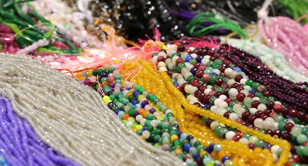 Background Many Necklaces Made Beads Sale Store — Stock Photo, Image