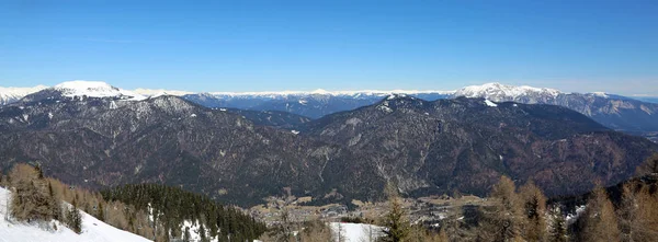 Vue Pranoramique Depuis Montagne Lussari Dans Nord Italie Hiver Avec — Photo