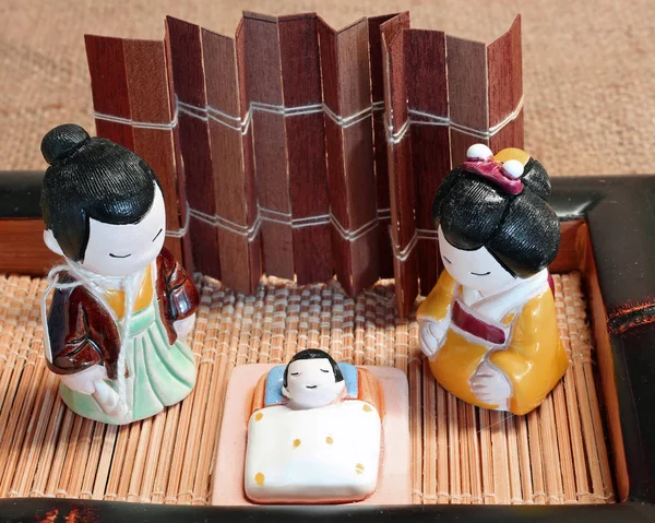crib in the oriental style with the holy family