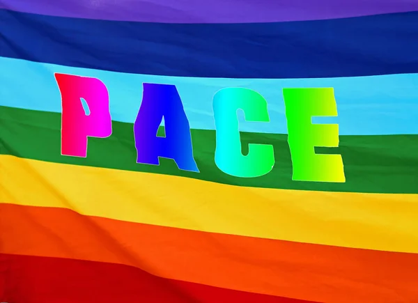 虹大きな書かれたペースで平和の旗 — ストック写真
