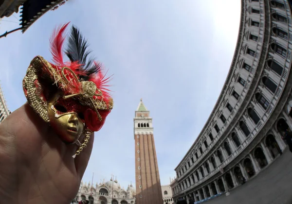 Venice Italy Mask Saint Mark Square Fish Eye Lens — Stock Photo, Image