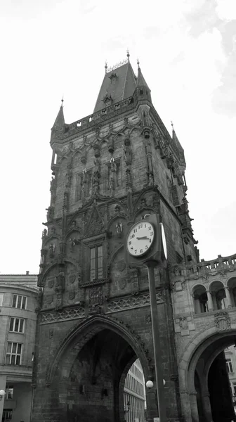 Black White Photo Dust Tower Center Prague Czech Republic — Stock Photo, Image