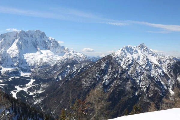 Вершины Карнийских Альп Фриули Зимой Побелели После Снегопада — стоковое фото