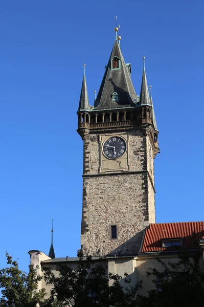 Torre Alta Com Relógio Medieval Praga República Checa — Fotografia de Stock