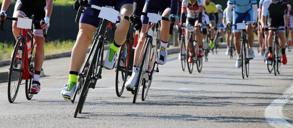 professional road cycling race with many athletes