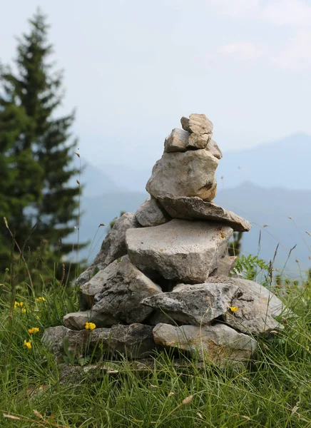 Montão Pedras Chamado Cairn Ometto Língua Italiana Nos Alpes Europeus — Fotografia de Stock