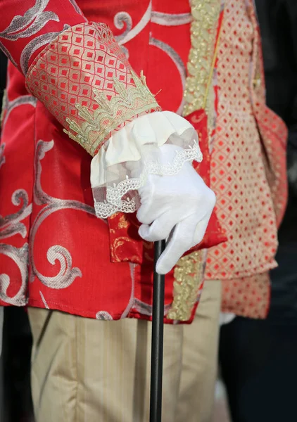 Noble Hand White Glove Walking Stick Elegantly Dressed — Stock Photo, Image