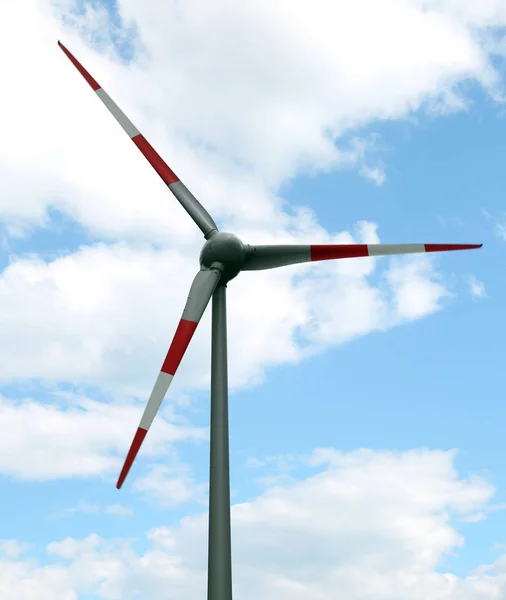White Red Wind Turbine Used Produce Clean Energy Wind — Stock Photo, Image