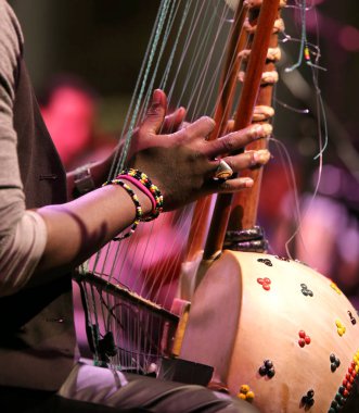 Afrika delikanlı bir yaylı enstrüman canlı konser çalış.